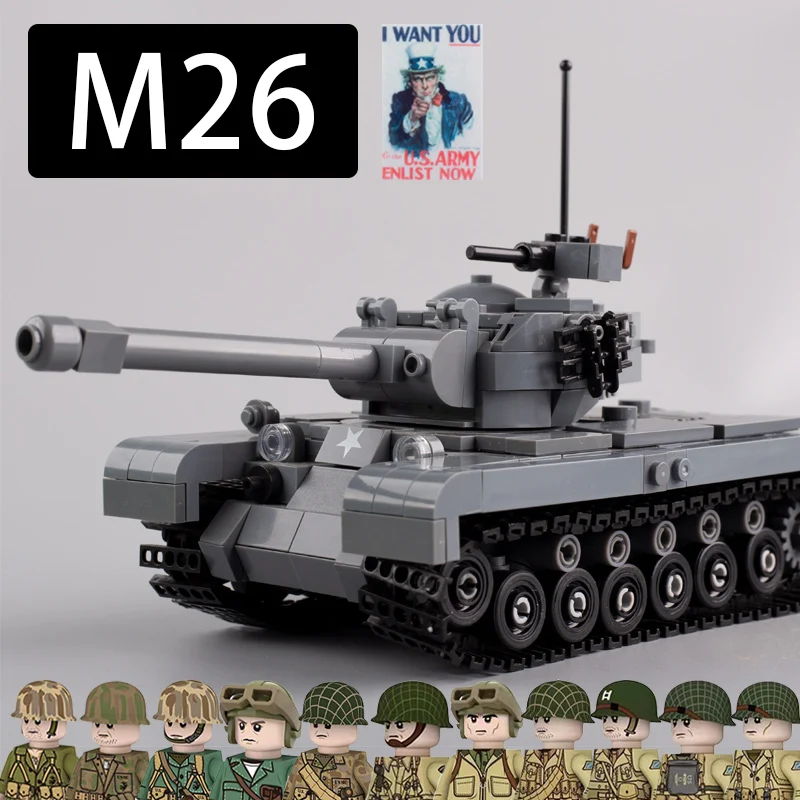 WW2 Military Vehicle M26 Pershing Tank Building Blocks Army Halftrack Car Truck Model US Soldiers Figures Waepon Bricks Toys