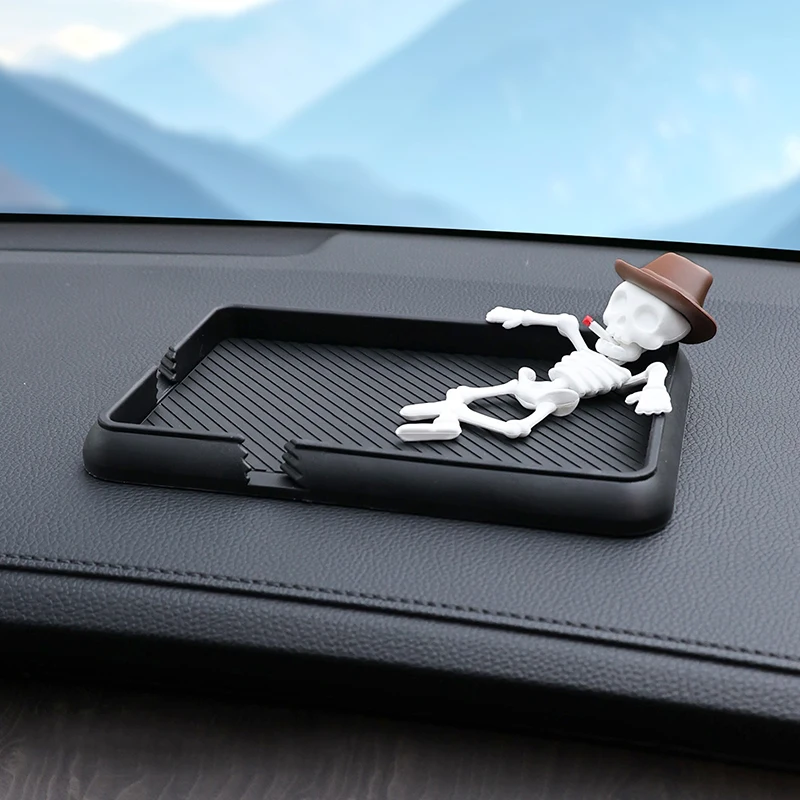 Car Skeleton Anti Slip Pad with Integrated Storage Bracket Slot, Niche Trend Storage Anti Slip Pad in the Center Console