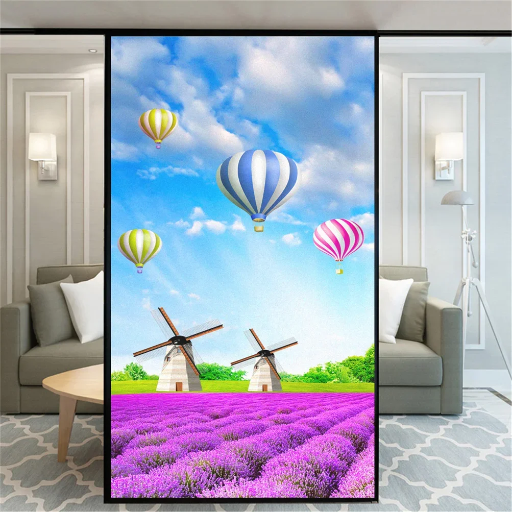 Static Cling Privacy Windows Film Garden Scenery Stained Glass Window Stickers Decorative Frosted Window Films
