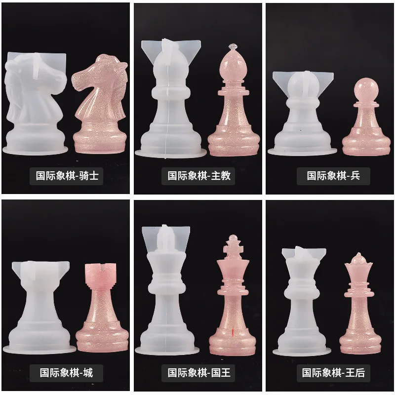 

New Mould Chess Mirror Molds Chess Piece Chessboard Set Crystal Drip Resin DIY Christmas Halloween Silicone Mold