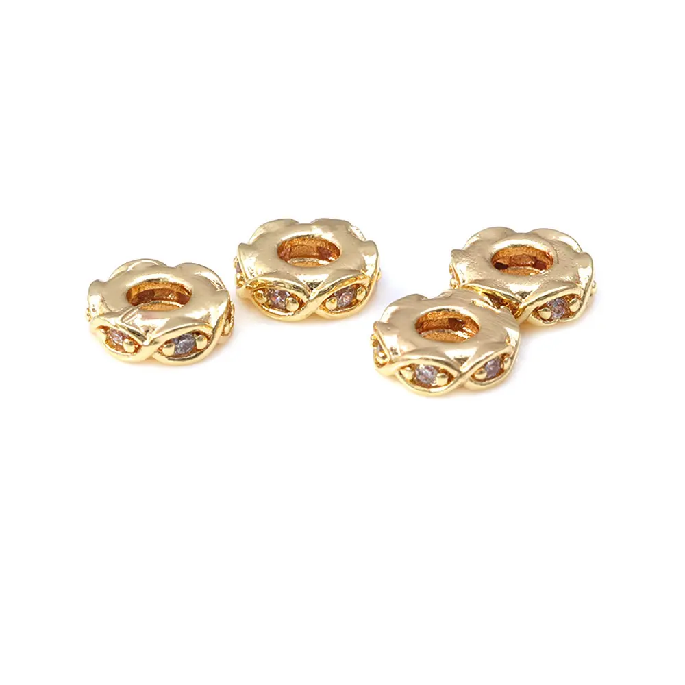18k cor dourada latão zircão grande buraco roda espaçador contas pulseiras contas de alta qualidade diy acessórios de joias fazendo suprimentos