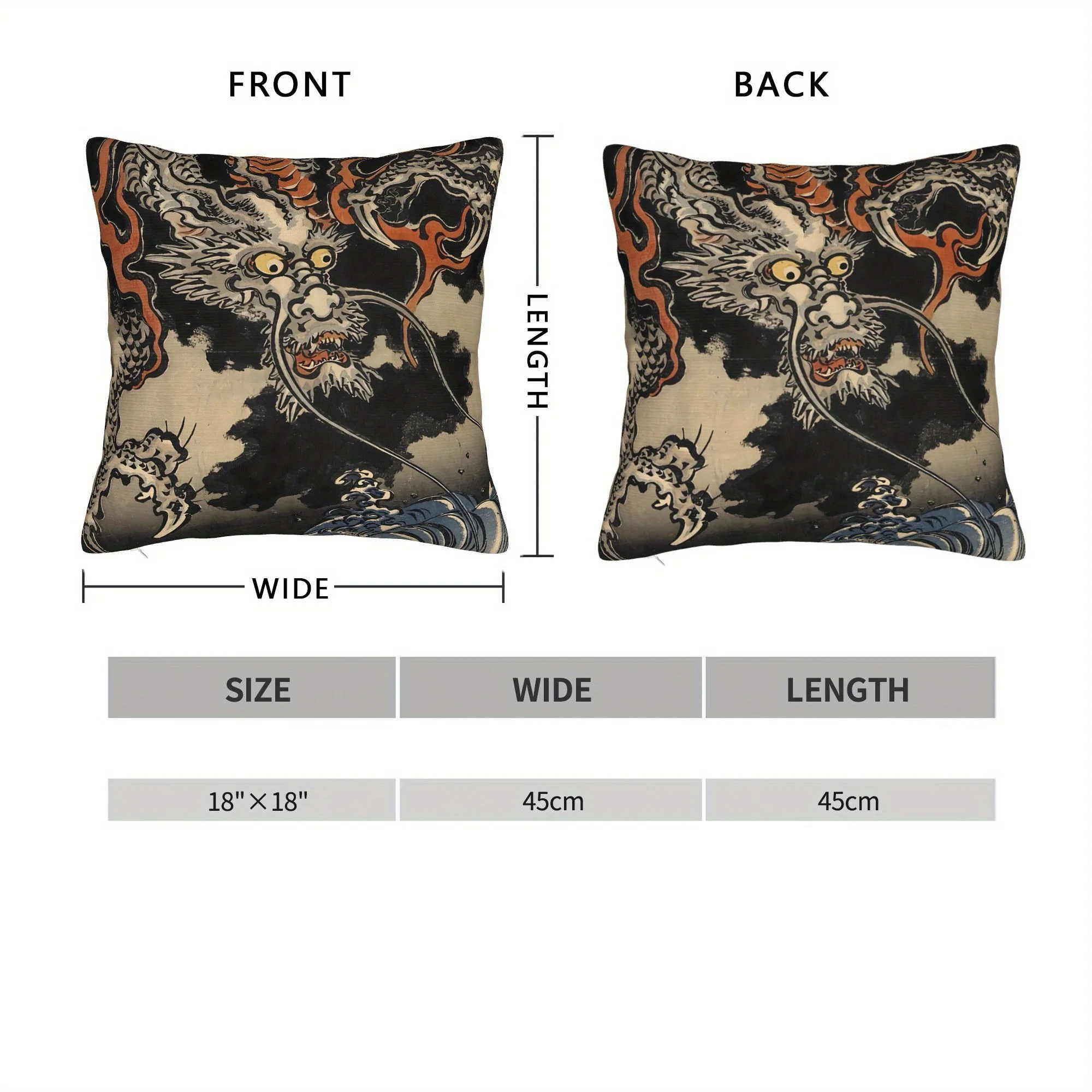 Customize Utagawa Kuniyoshi Dragon And Waves Throw Pillowcase for Sofa Covers Decorative