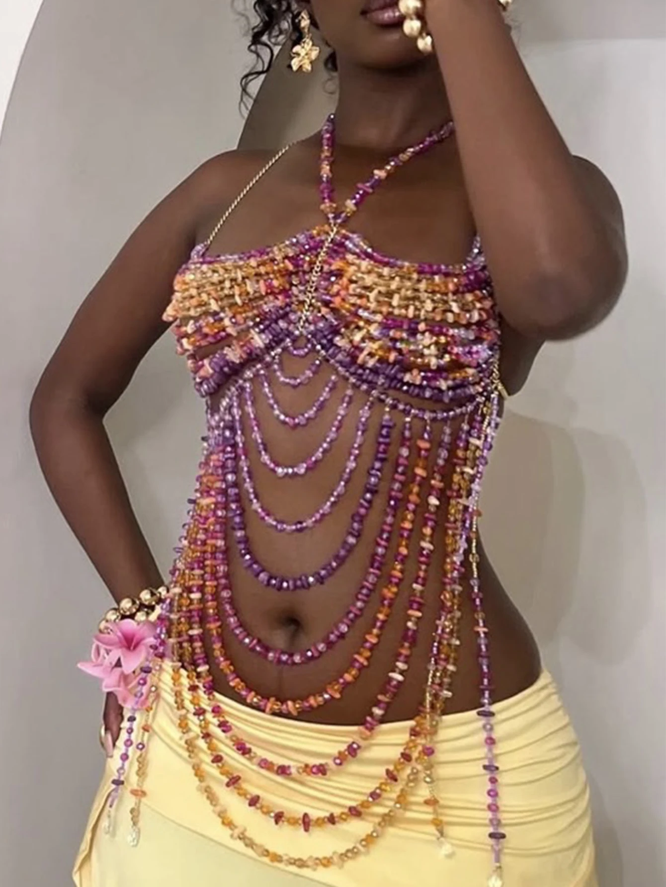 Sexy metal rhinestone corset crop top women summer see through halter tank top woman clothing beach club party tops rave oufit