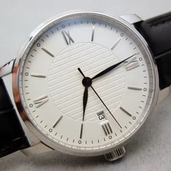 Pailan Automatic Watch Men Genuine Leather Stainless Steel Minimalist Bauhaus White Dial Tianjin St2130