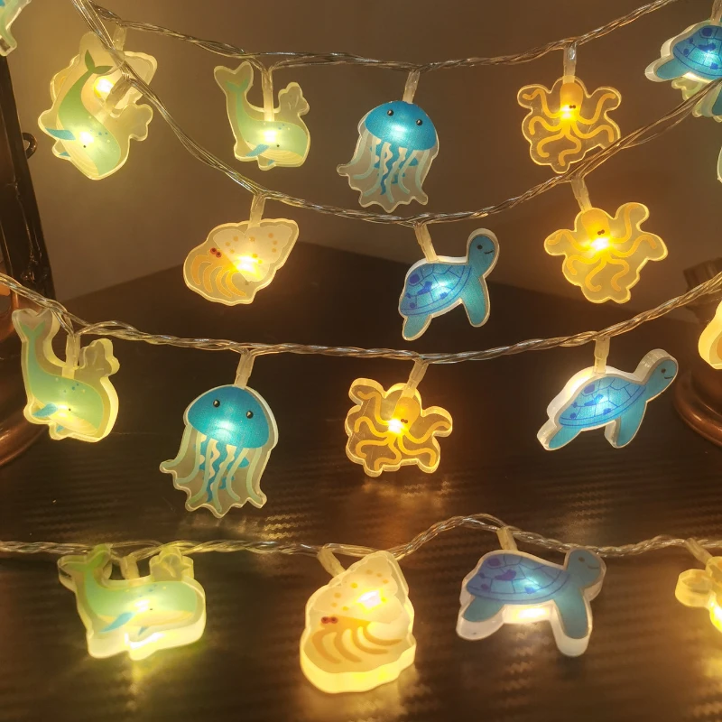 Ocean Creatures LED String Lights, Jellyfish Turtle Whale Octopus Conch Fairy Lights for Kids Bedroom Summer Beach Party Decor