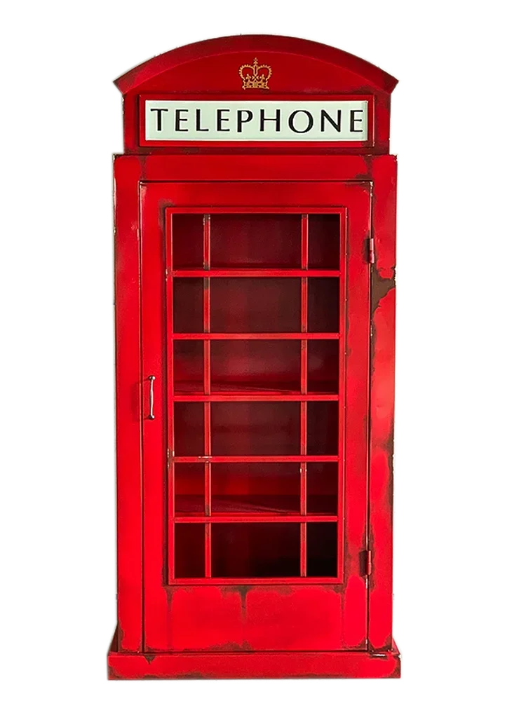 European Retro Industrial Style Metal Iron Art London Telephone Booth Locker Home Mall Soft Ornaments