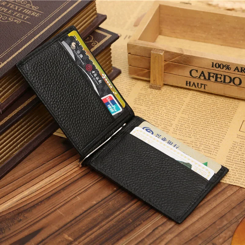 New Arrival Genuine Leather Men's Money Clip Wallet With Card Slots A Metal Clamp ID Pocket Bill Holder Slim Purse For Male