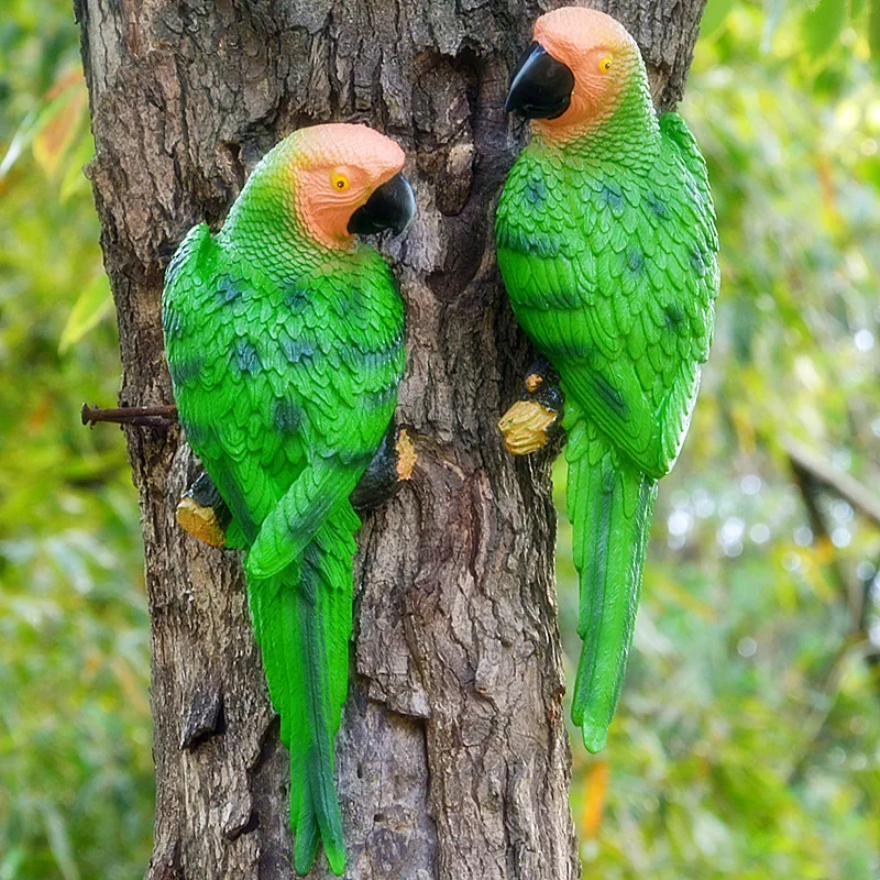 Creative Resin Color Parrot Statue Wall Hang Tree Decorative Animal Sculpture For Home Office Garden Decor Ornament Dropshipping