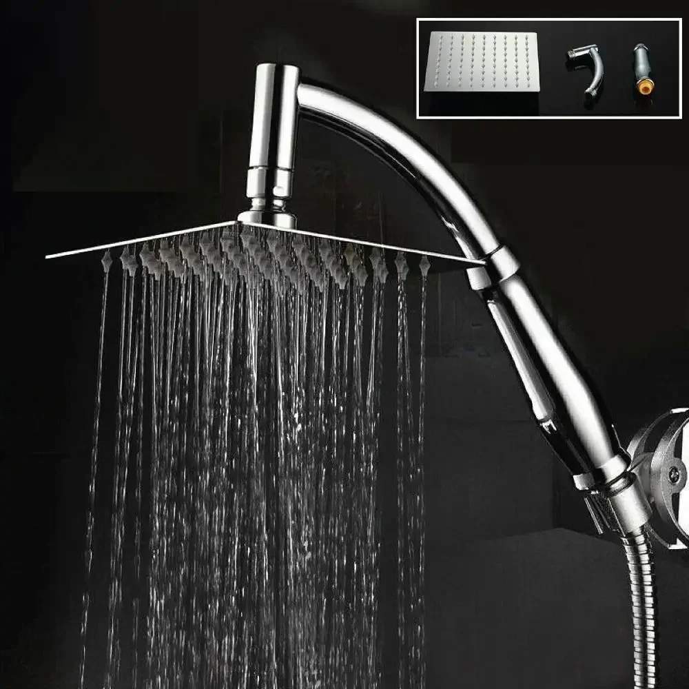 

High Pressure Rainfall Shower Head Square Stainless Steel Shower Head Extender Large Curved Shower Extension
