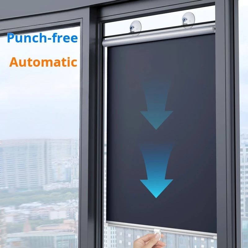 Cortina parasol retráctil totalmente opaca, persianas enrollables inalámbricas sin clavos de titanio plateado/verde, cortina de ventana aislante térmica