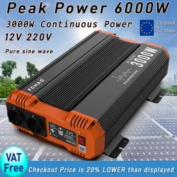 Fchao Inverter car 12V 220V, 3000W Continuous Power Pure Sine Wave Car inverter, LCD Display, Remote Control for Home and RVs