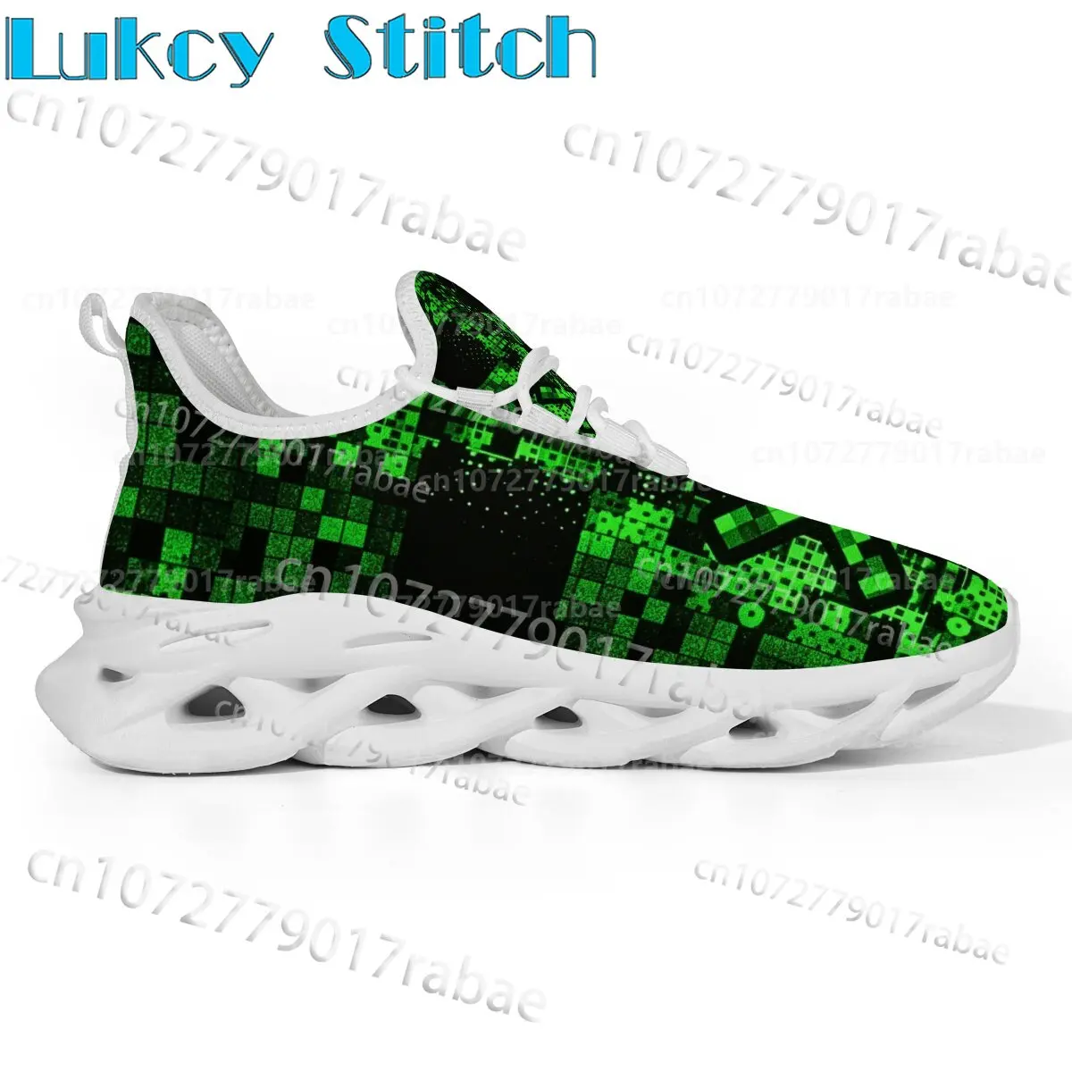 Cyberpunk Green Pixel Grid Print Unisex Sneakers Fashion Wave Blade Sole Casual Walking Children Footwear for Boys Girls