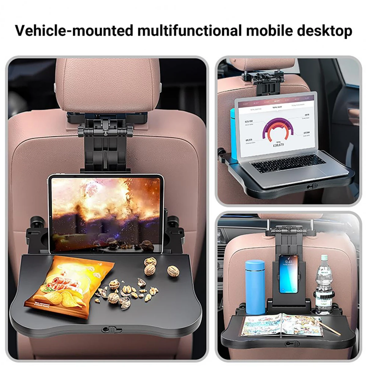 Car Backseat Tray Table Foldable Seat Back Laptop Desk Auto Back Seat Organizer Vehicle Eating Food Tray Car Phone Holder