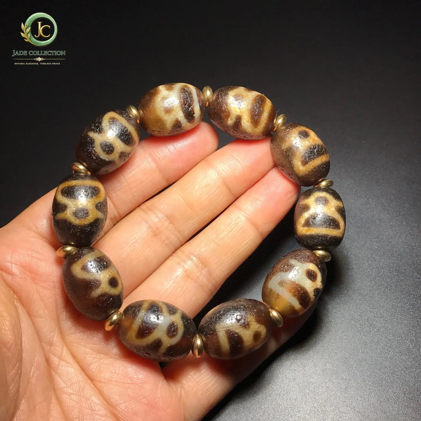 Rare Energy Tibetan Old Agate Dzi God of Wealth Beads Amulet Bracelet K0425