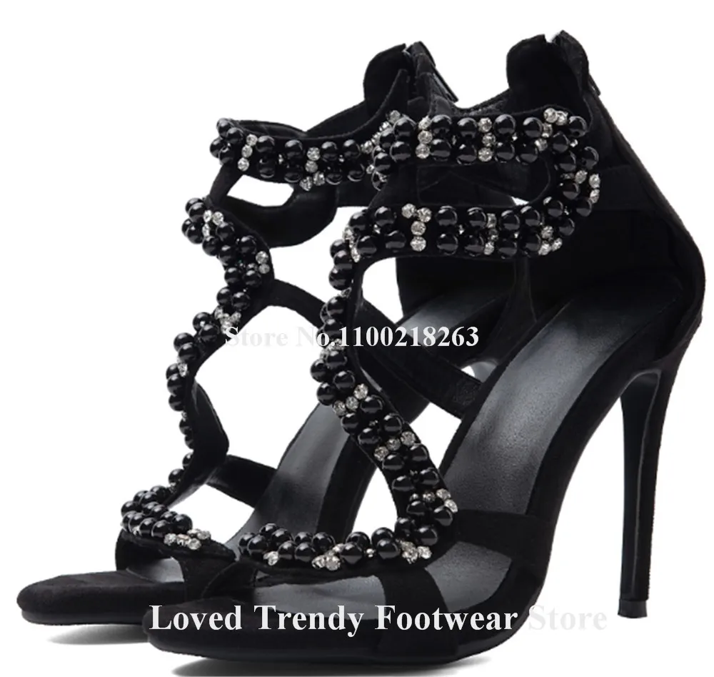 Emeline Dubois Bling Bling Black Rhinestones Stiletto Heel Sandals Open Toe Crystals Straps Cross Thin Heel Wedding Heels