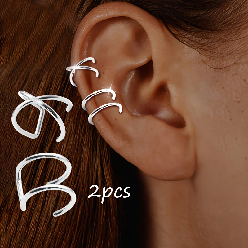 2pcs Stainless Steel Minimalist Style Men And Women Fashion Ear Clips Cool Cross Double-Layer Ear Clips Unisex Daily Casual