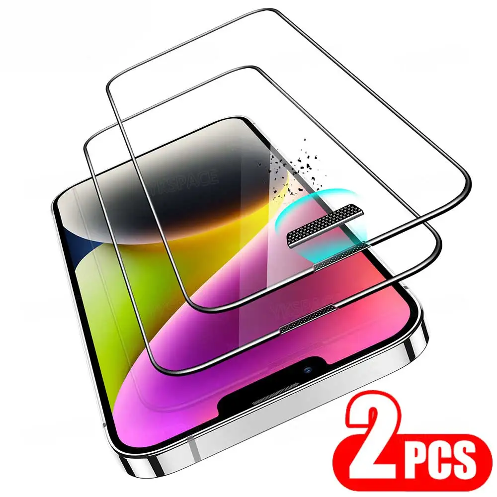 

2Pcs Dustproof Dust Filter Net Clear Tempered Glass for iPhone 17 Air 16 15 14 Plus 13 12 Mini 11 Pro XS Max XR Screen Protector