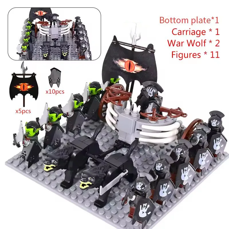 MOC Mittelalterliche LOTR Figuren Schwarze Wölfe, Montierte Streitwagen Legion Lotte Actionfiguren Bausteine Spielzeug