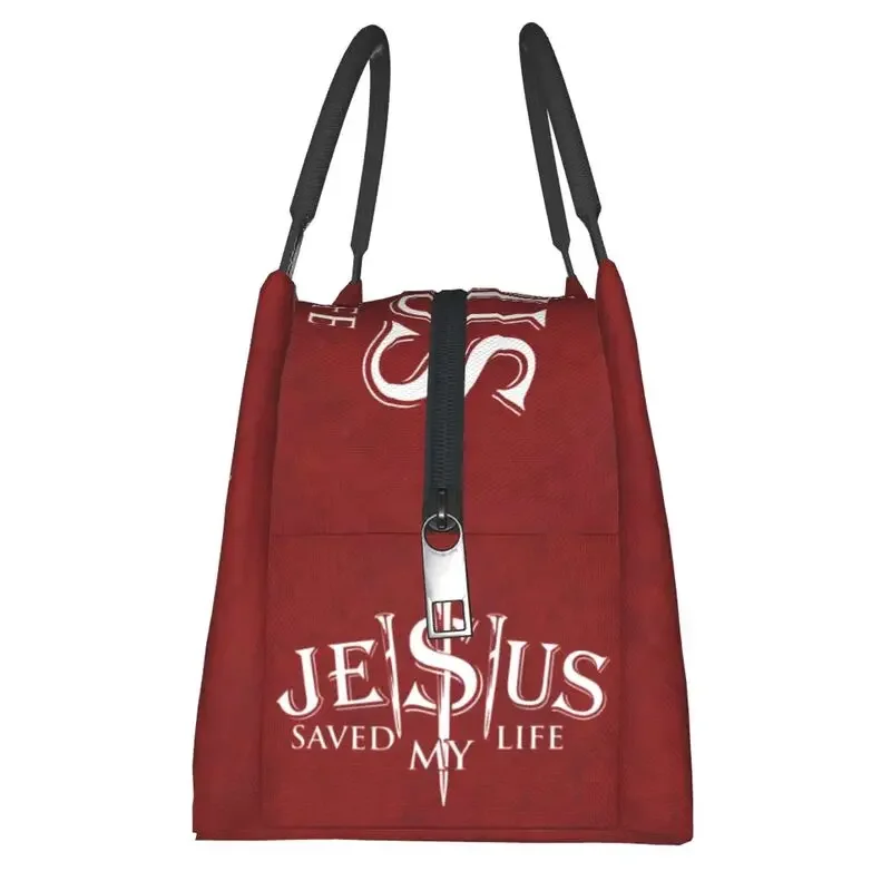 Jesus Saved My Life Insulated Lunch Bag for Work Office Christ Religion Christian Faith Portable Cooler Thermal Bento Box Women