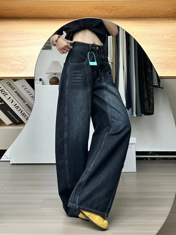 กางเกงยีนส์ทรงตรงขาบานเอวต่ำปักลายสไตล์อเมริกันย้อนยุคสำหรับผู้หญิง รุ่นใหม่ล่าสุดสำหรับฤดูใบไม้ร่วง สไตล์ลำลอง