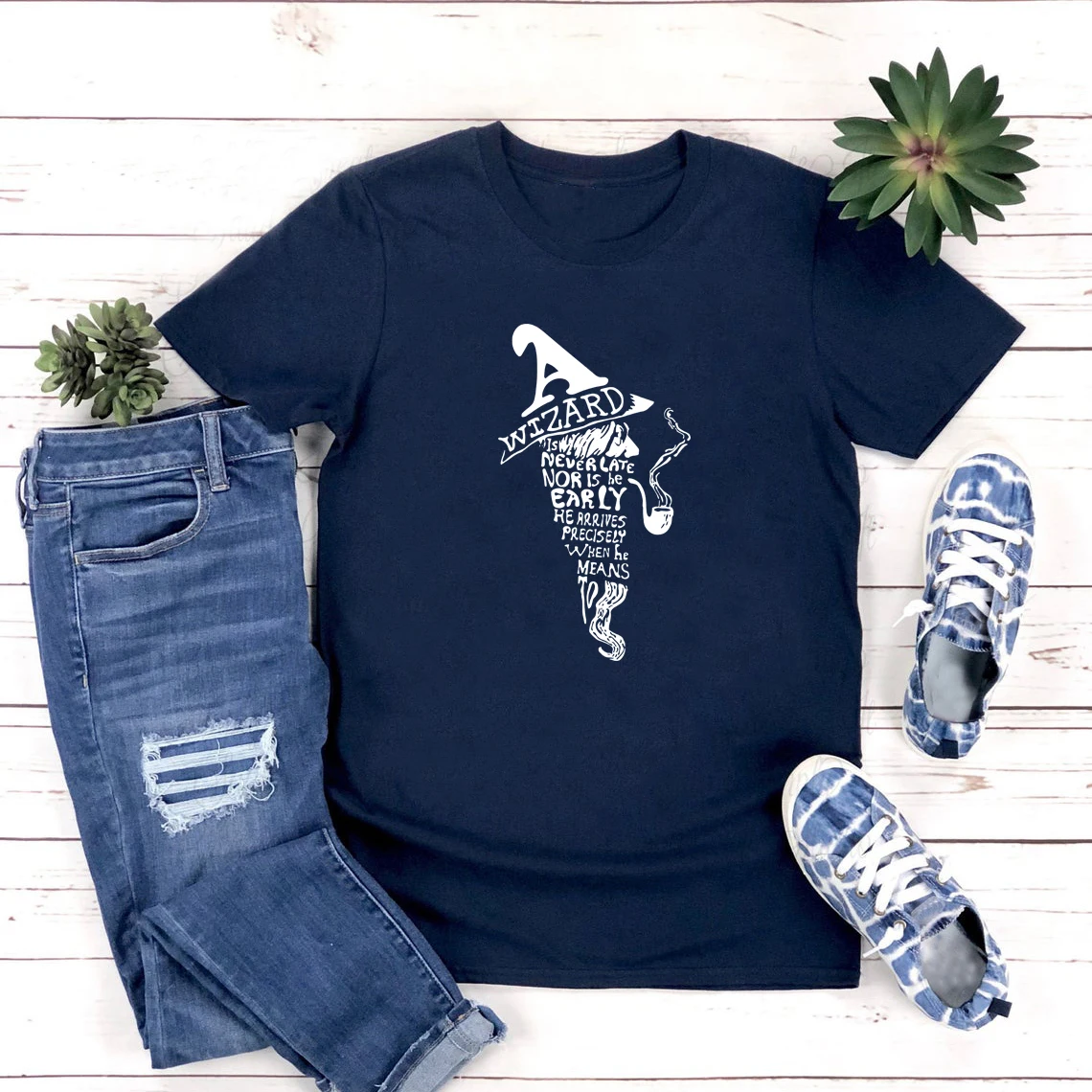 A Wizard Is Never Late Nor Is He Early T-shirt Wizard T-Shirt Gandalf Quote Shirt Witch Craft Tee Women Tshirts Vintage Tops