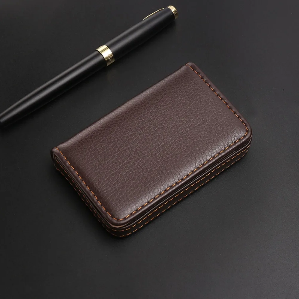 Top Business Card Holder Luxury Magnetic Buckle Card Case Manager PU Leather Name Card Pocket Office