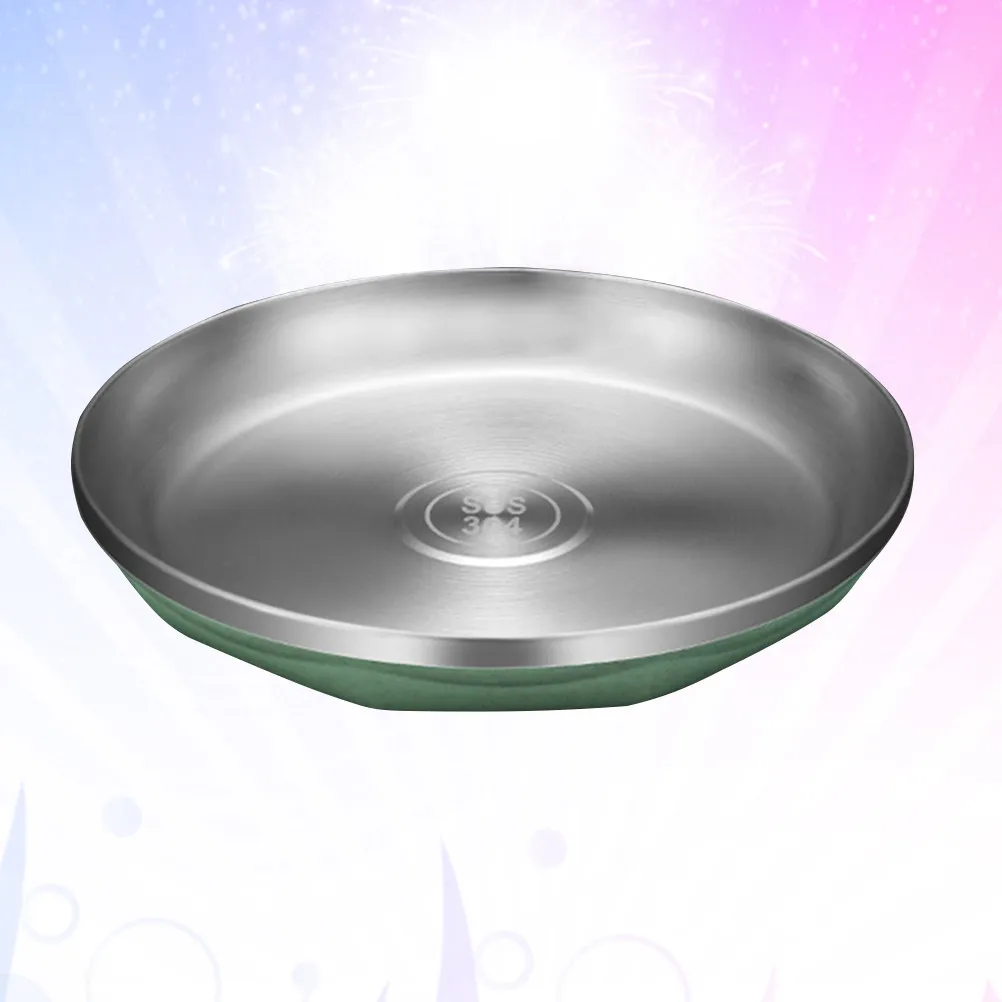 

1 шт. круглая тарелка из нержавеющей стали, сверхпрочная, термостойкая, для подачи еды, для дома, ресторана, кейтеринга, приготовления пищи, зеленая, серебристая