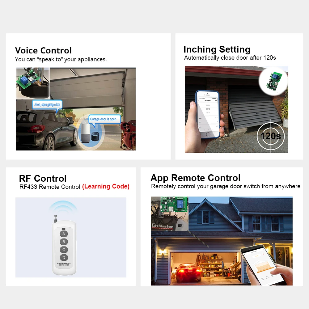 Tuya Smart WIFI 2.4G Garage Door Opener Controller Open & Close by Phone APP And 433 Remote Compatible Alexa & Google Home