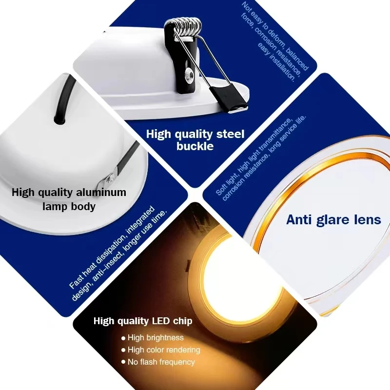 5  /9/12/15/18W wpuszczany LED typu Downlight 220V lampa sufitowa chłodna/ciepła biała okrągła lampa panelowa złota/srebrna/biała powłoka reflektor