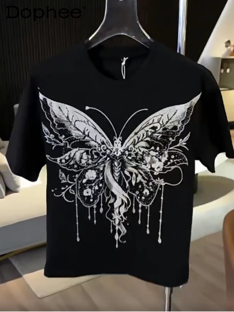 

2026 New Men's T-Shirt Heavy Rhinestone Embellishment Loose Fit Round Neck Short Sleeve Summer Versatile Casual Trendy Top