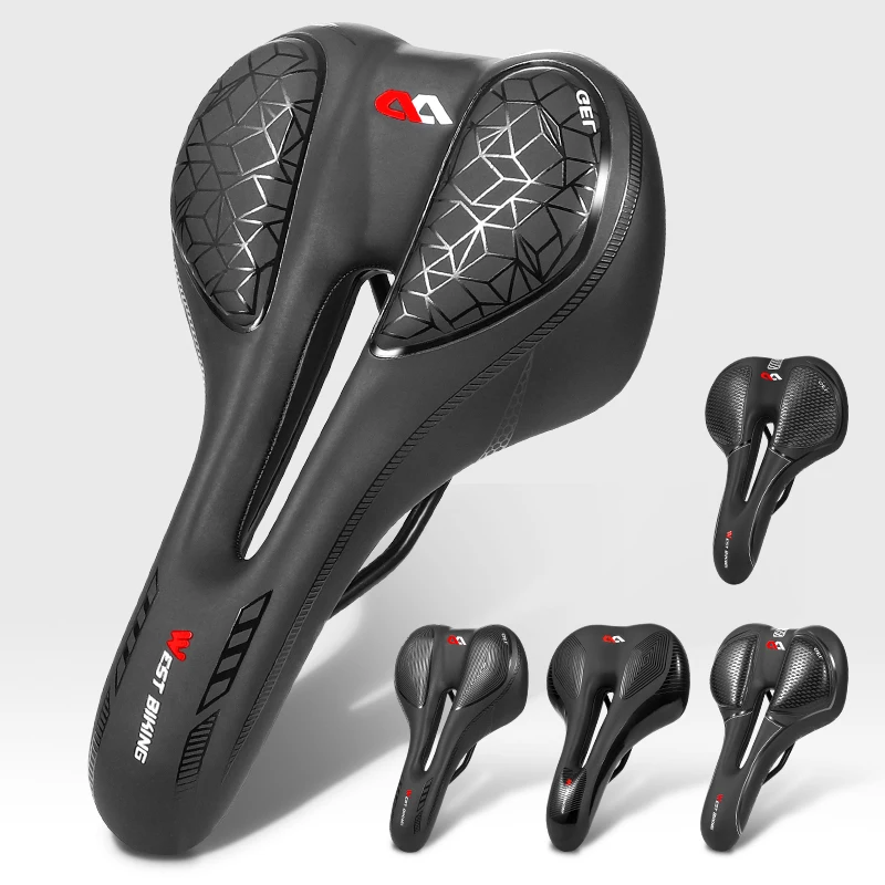 WEST BIKING Bicycle Saddle Silicone Cushion PU Leather Surface Gel Silica Filled Comfortable Shockproof MTB Road Cycling Seat