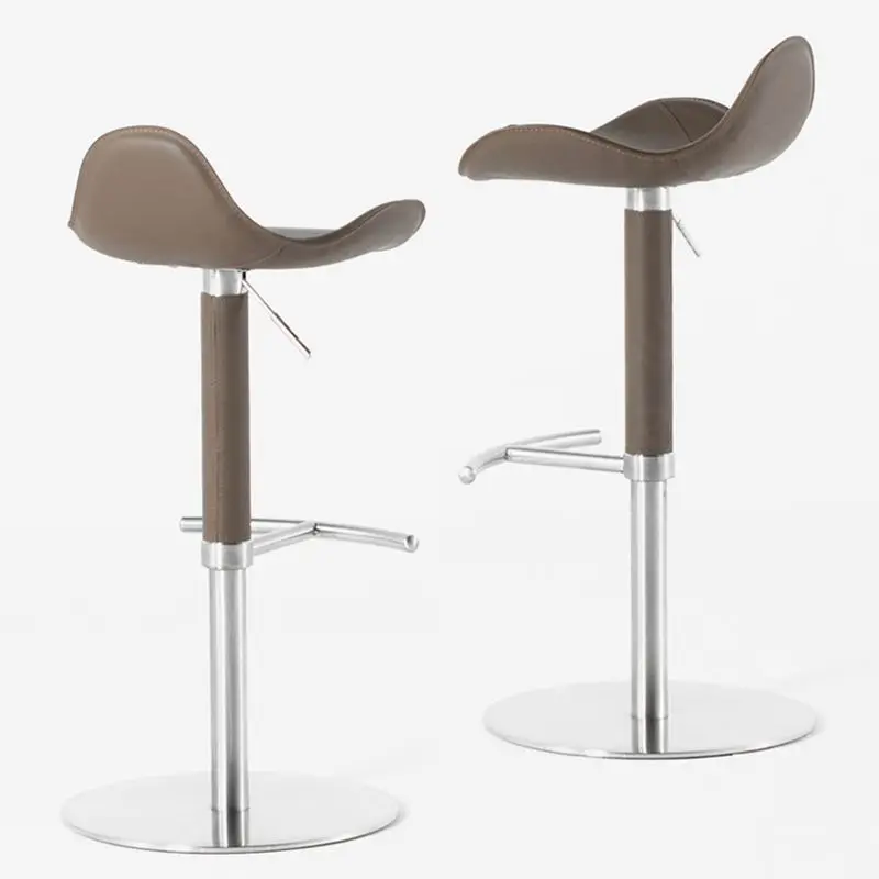 Italian Bauhaus stainless steel bar chair saddle leather high chair household island lift rotating bar