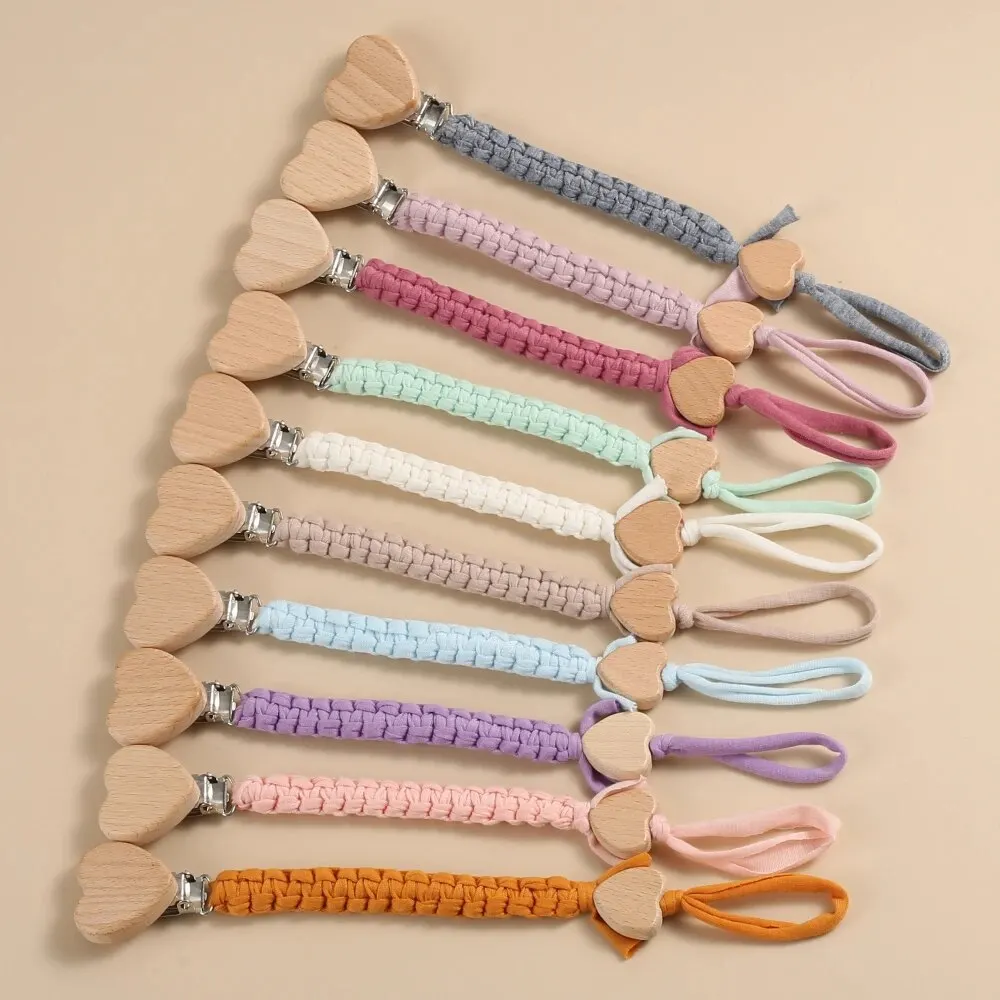 New Pacifier Weave Chain Pendant for Beech Wooden Heart Nipple Holder Soother Chain Clips Teethers for Baby Accessories image 2