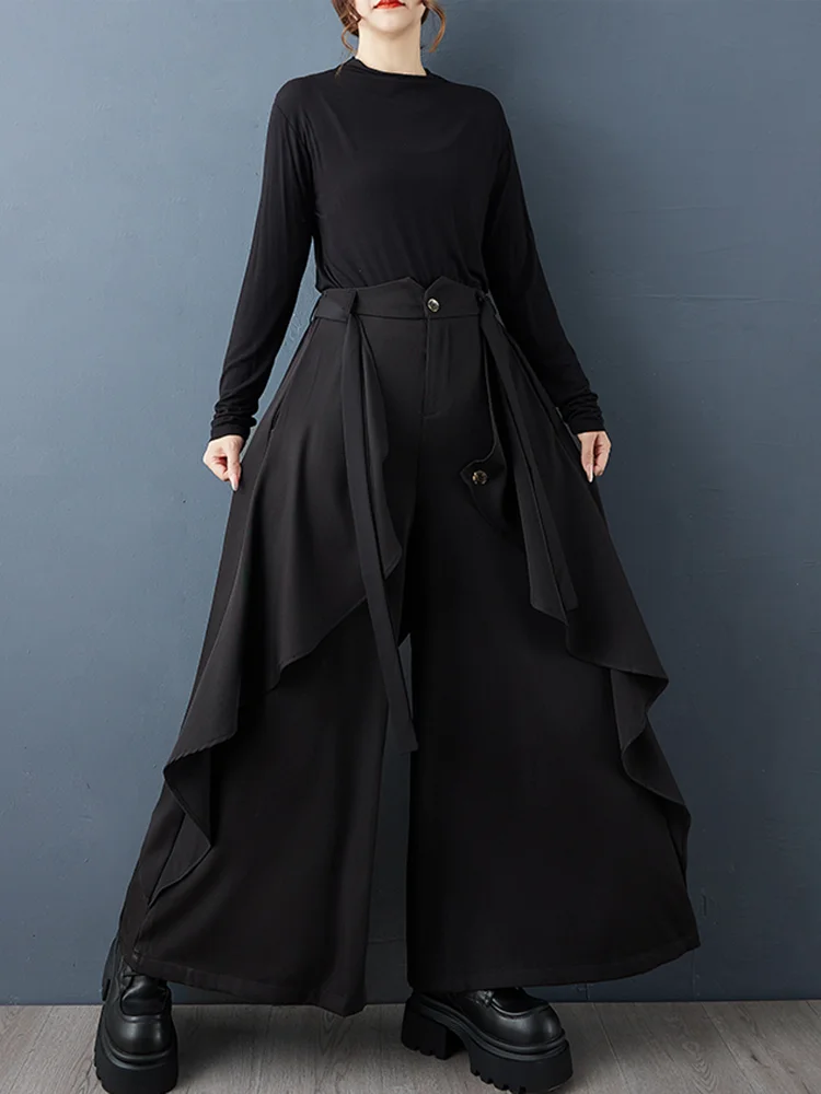 XITAO Onregelmatige Effen Kleur Patchwork Vrouwelijke Wijde Pijpen Broek 2023 Nieuwe Collectie Herfst Casual Losse Enkellange Broek GJ1249