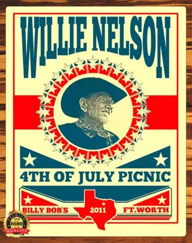 Вилли Нельсон-4 июля Пикник Билли Бобс-2011-металлический знак 11x14