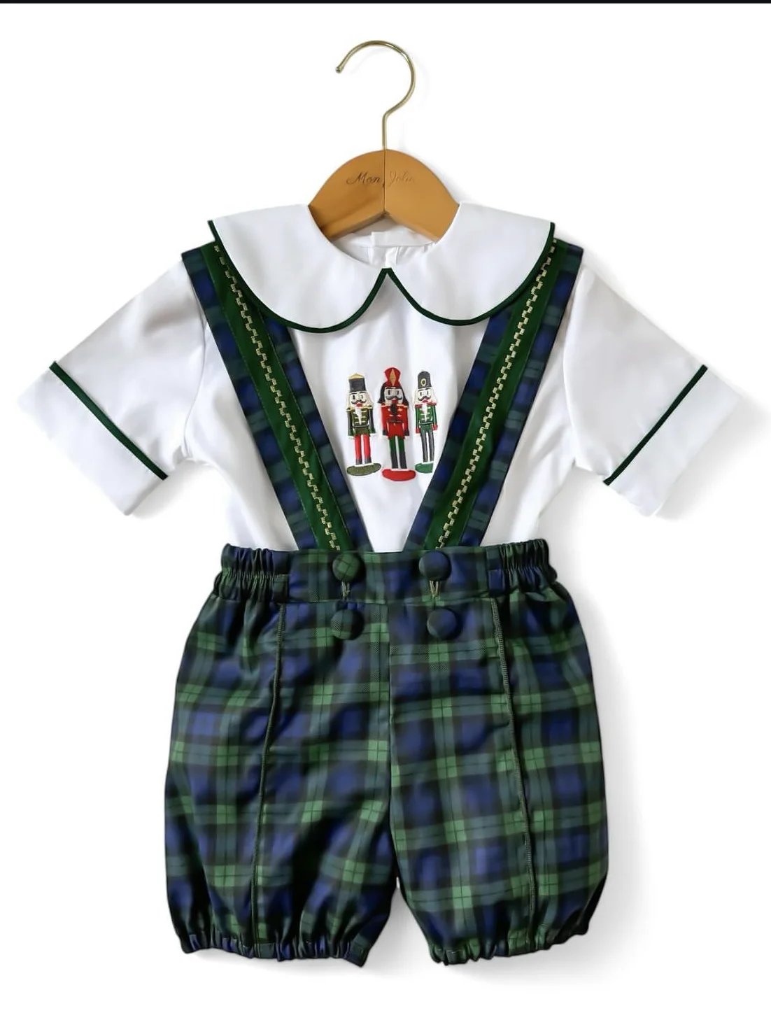 

0-6Y Baby Boy Autumn Winter Green Plaid Nutcracker Embroidery Suit Outfit Set for Easter Eid Birthday Christmas B511