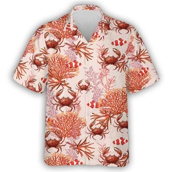 Hawaiian King Crab Graphic Beach Shirts Cute Starfish Shell Shirts For Men Clothes Crabs Coral Short Sleeve Women Vacation Tops