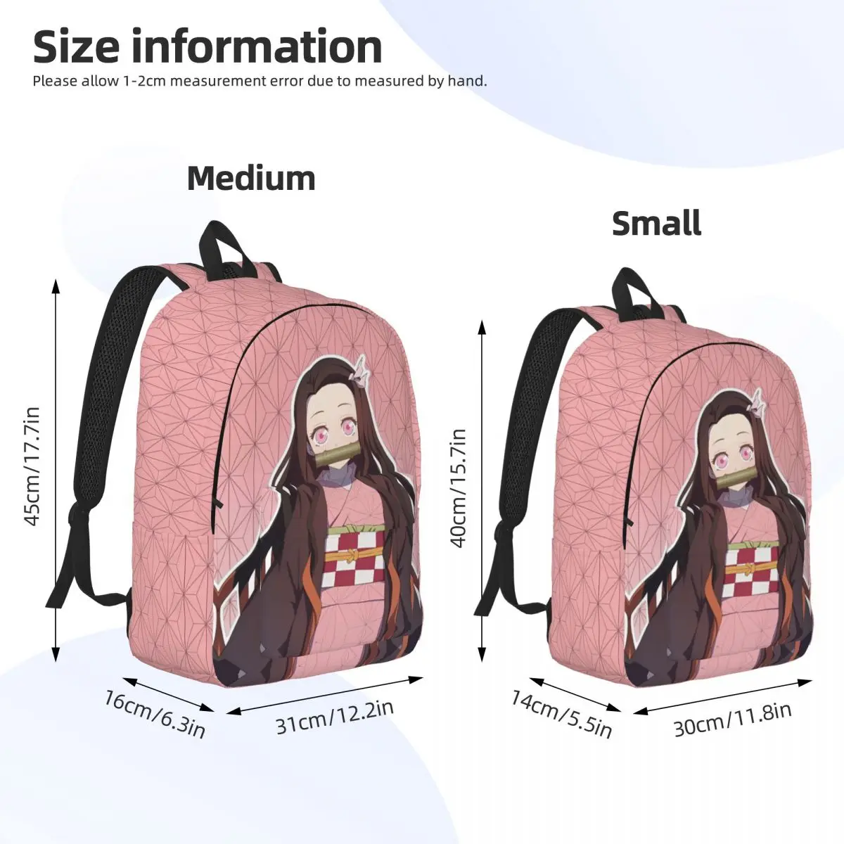 Anime Demon Slayer Nezuko Kamado Mochila clássica com bolso Mochila de trabalho para estudantes para homens e mulheres Bolsa de ombro universitária