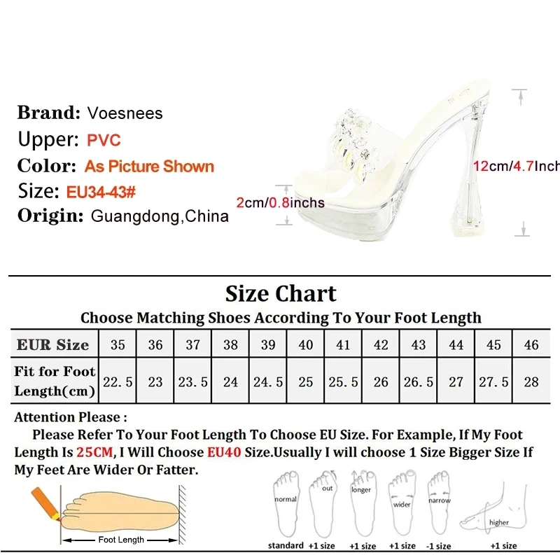 Summer Transparent Crystal Shoes Women Thick Platform Sandals Luxury Rhinestone Party High Heels 12CM Clear Chunk Heel Slippers