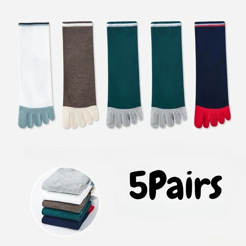 

5 Pairs of Spring and Autumn Fashionable Mid Leg Men's Five Finger Socks Sweat Absorbing and Breathable Split Toe Men's Socks