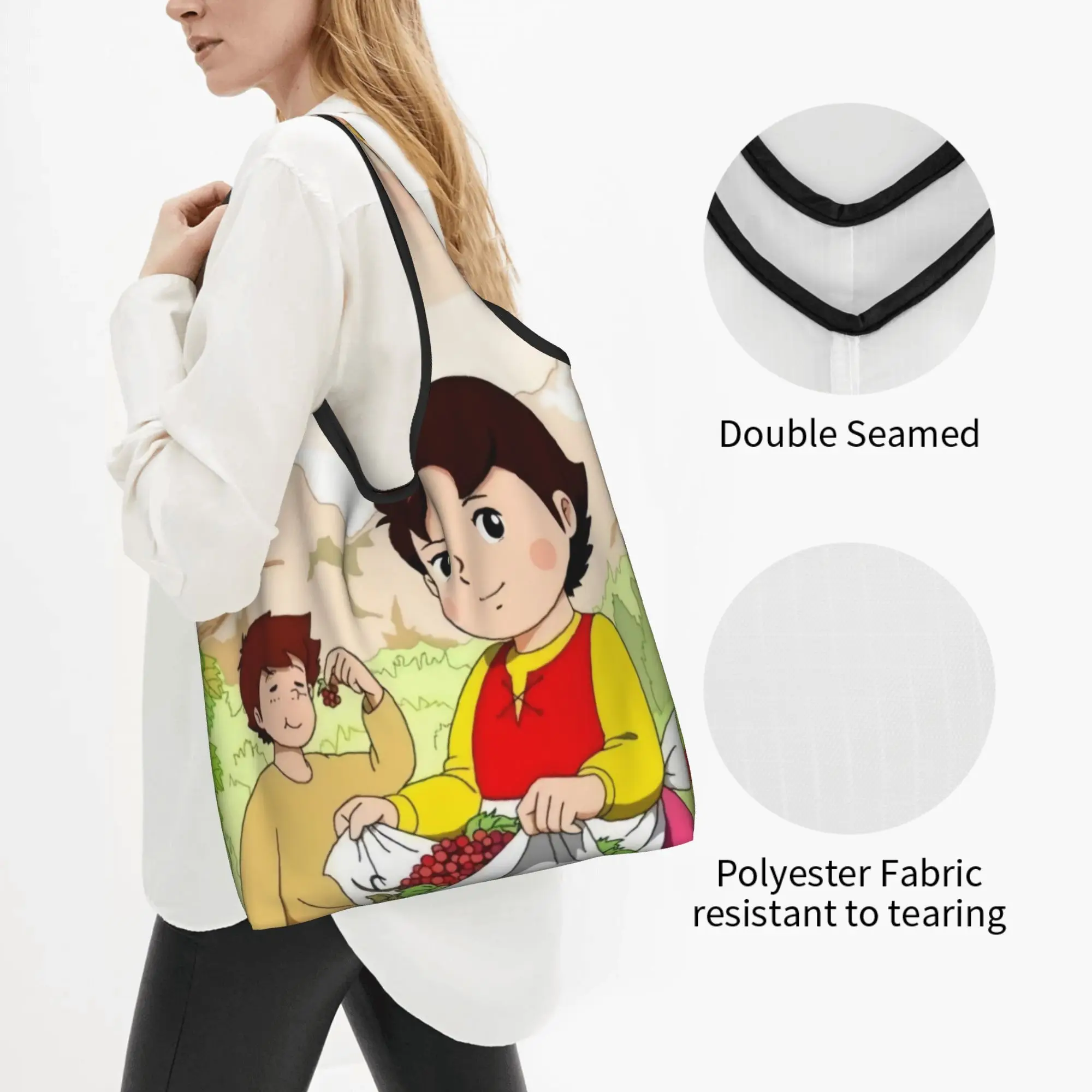 Anime Heidi Girl Of The Alps Comic Cartoon  Grocery Shopping Tote Bags Women Funny  Shopper Shoulder Bags Large Capacity Handbag