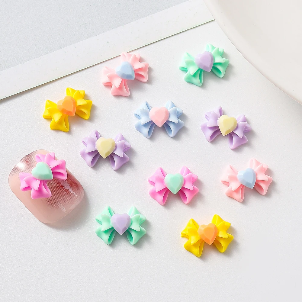 50pcs Sailor Girls Bows Macarone Nail Art Charm 3D Resin Candy Color Heart Bowknot Tie Decor Parts DIY Kawaii Nail Accessories