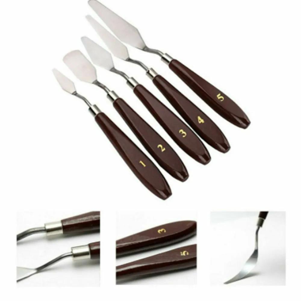 5 قطعة/المجموعة الفولاذ المقاوم للصدأ النفط اللوحة السكاكين الفنان الحرف ملعقة لوحة سكين النفط اللوحة خلط سكين مكشطة أدوات الفن