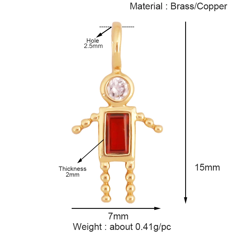Trendy Love Boy Girl Birthstone Cubic Zirconia Charm Pendant,Real 18K Gold Necklace Bracelet for DIY Handmade Jewelry Supply S04 image 5