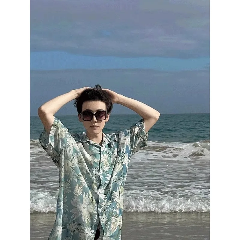 

Hawaii Beach Vacation Men's Floral Shirt Short Sleeve Five-Quarter Sleeve Shirt Trendy Handsome Lightweight Summer Loose Fit