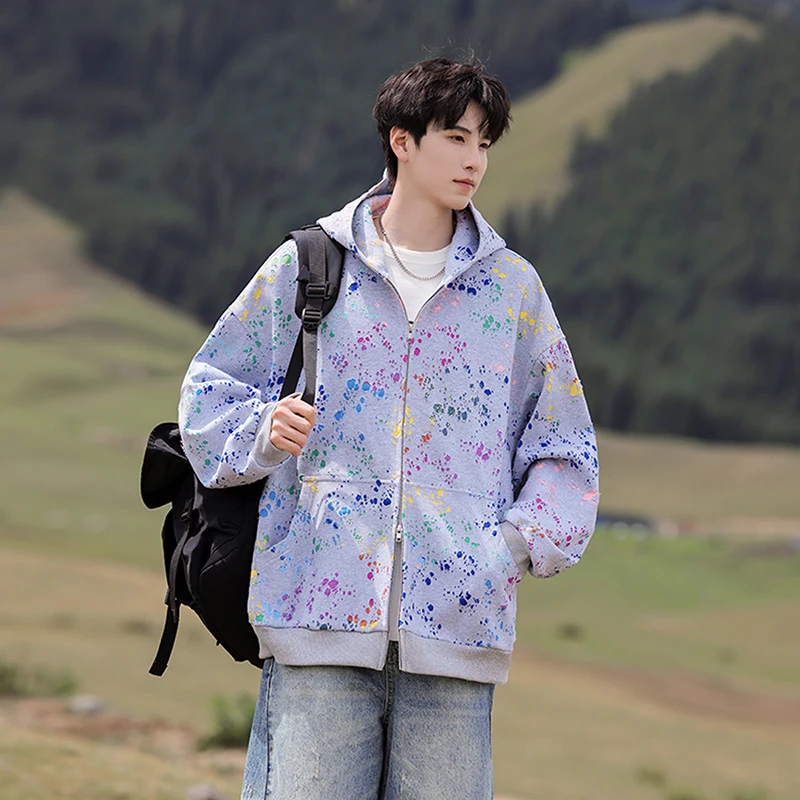 Veste à capuche pour hommes, tendance de la mode en plein air, couleur bloquée, Graffiti, pour printemps et automne, Sports de plein air, loisirs, tendance, veste polyvalente