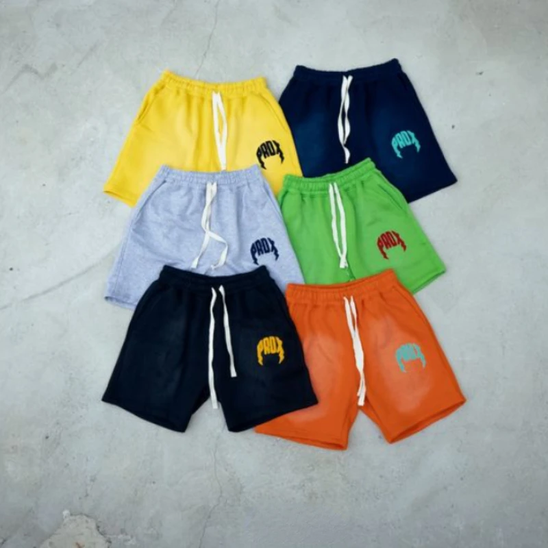 Pantalones cortos de algodón para hombre, Shorts holgados con estampado de patrón de solapa, estilo callejero Y2k, moda Retro americana, Color sólido