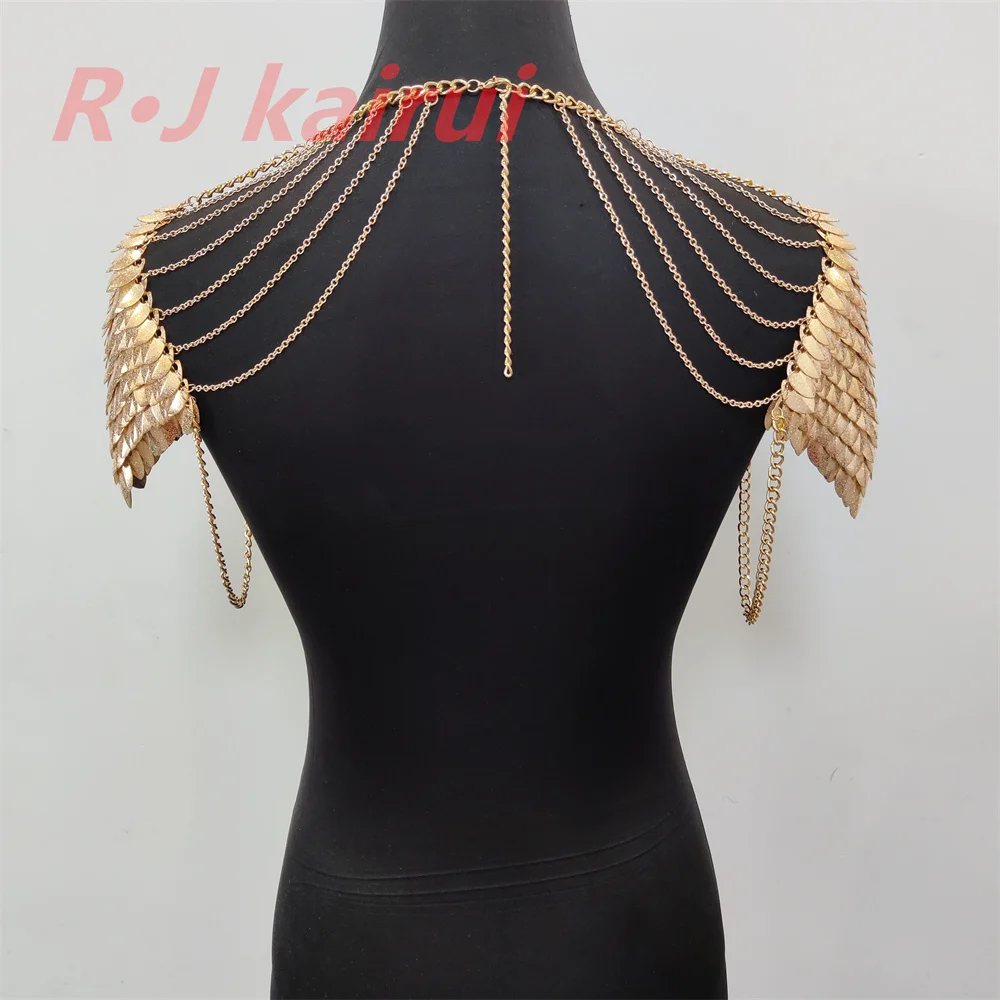 New Fashion Mermaid Fish Scales Shoulder Chains Layers Satin Gold Chainmail Dragon Scale Shoulder Jewelry 2 Colors