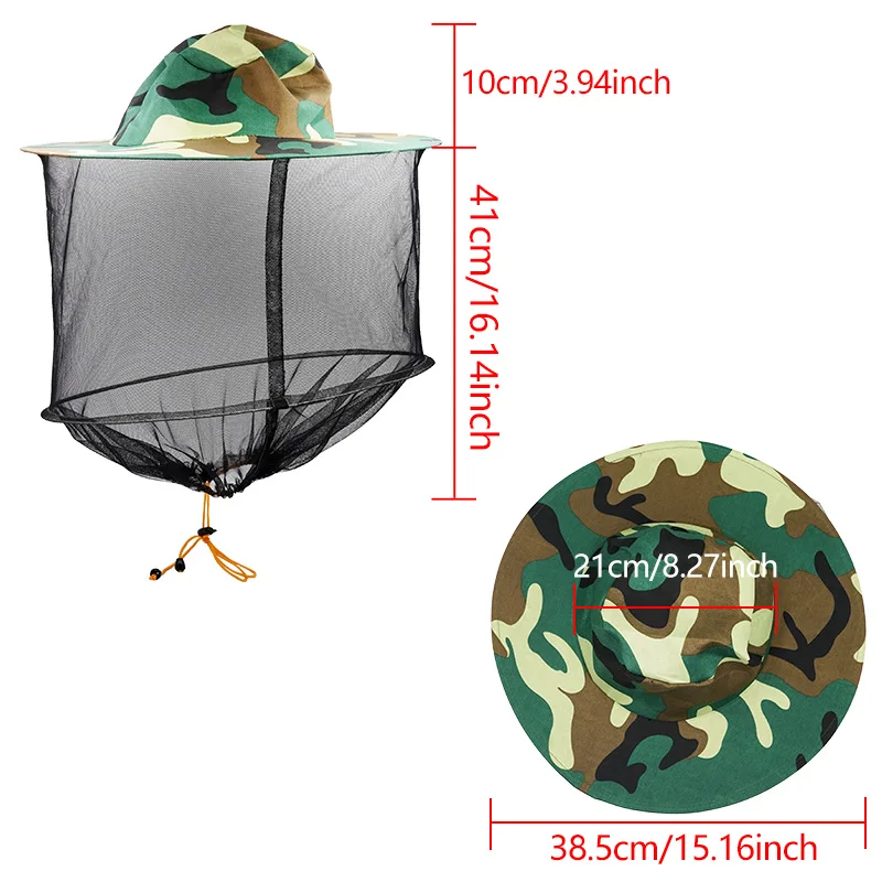 BeeKeeping Protective Bee Hat Anti Bee Two-Layer Head Top Camouflage Hat-Veil Combo Bee Hat Bug Mesh Mask Beekeeping