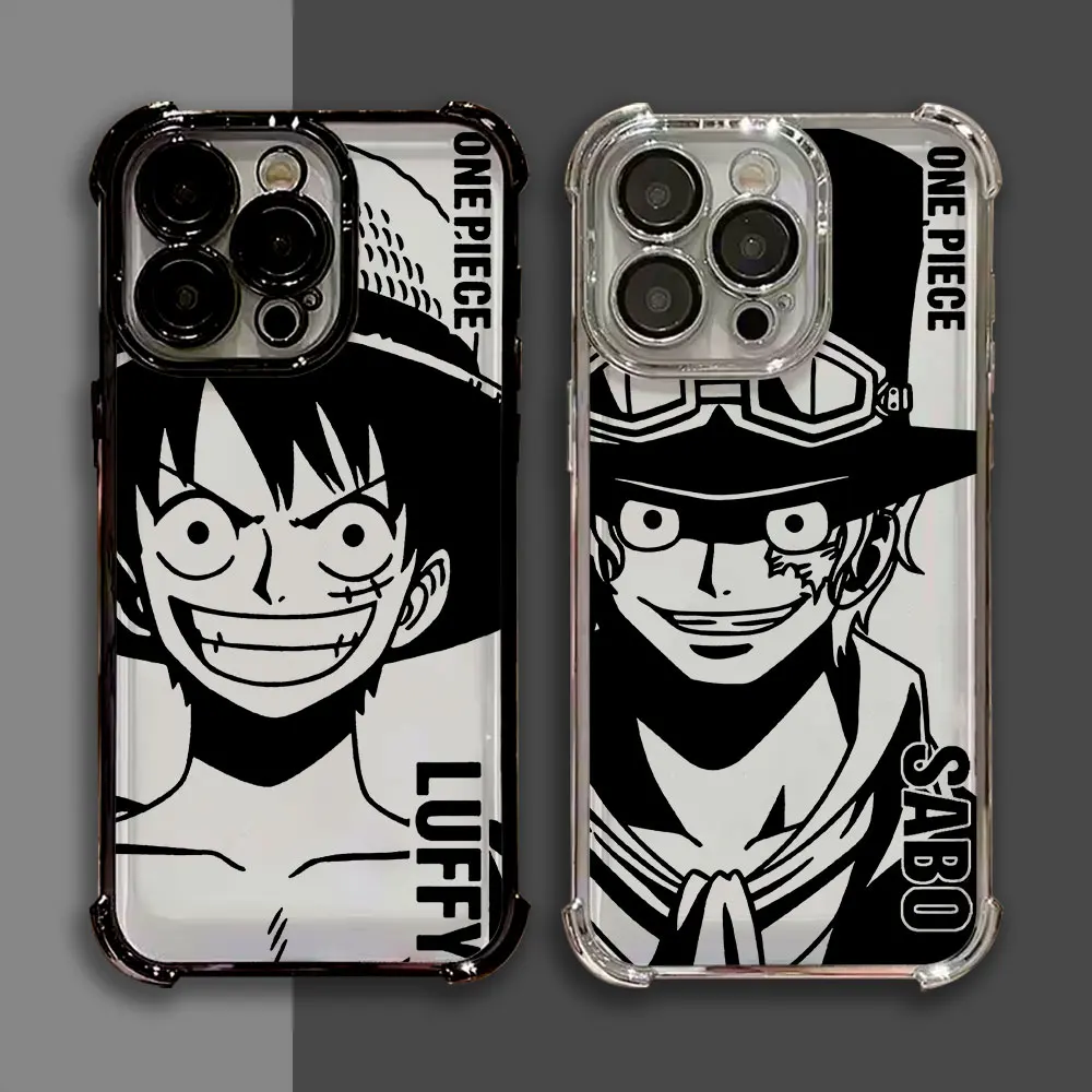 Cool SaboS LuffyS Aces Ones Pieces Plating Phone Case For iPhone 17 17e 16e 16 15 14 13 12 11 Pro Max Mini Air Plus Anti-Fall